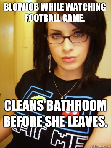 Blowjob while watching football game.  Cleans bathroom before she leaves.   Cool Chick Carol