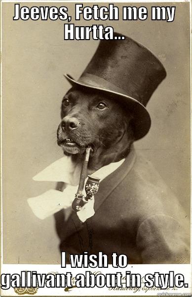 JEEVES, FETCH ME MY HURTTA... I WISH TO GALLIVANT ABOUT IN STYLE. Old Money Dog
