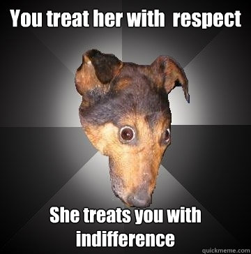 You treat her with  respect She treats you with indifference - You treat her with  respect She treats you with indifference  Depression Dog