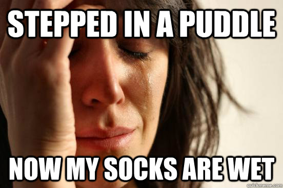 Stepped in a puddle now my socks are wet  First World Problems