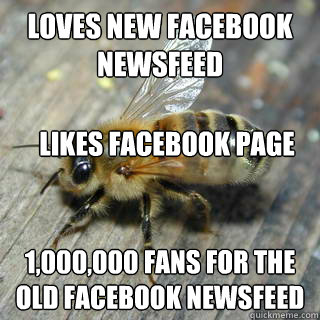 Loves new facebook newsfeed 1,000,000 fans for the old facebook newsfeed likes facebook page  Hivemind bee