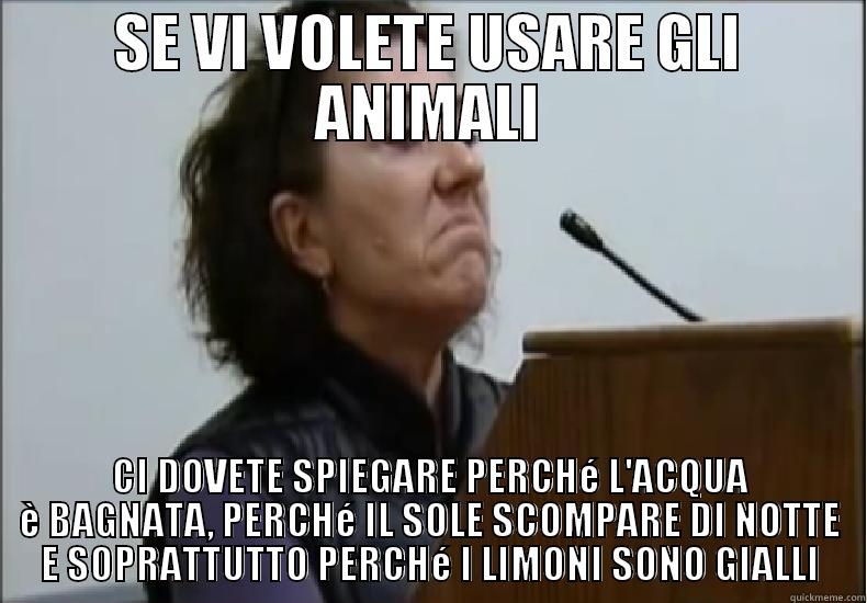 SE VI VOLETE USARE GLI ANIMALI CI DOVETE SPIEGARE PERCHÉ L'ACQUA È BAGNATA, PERCHÉ IL SOLE SCOMPARE DI NOTTE E SOPRATTUTTO PERCHÉ I LIMONI SONO GIALLI Misc