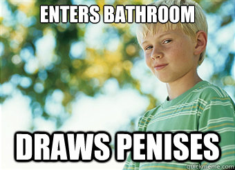 enters bathroom Draws penises  Mischievous Kid