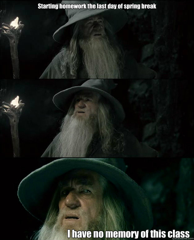 Starting homework the last day of spring break I have no memory of this class  Gandalf und das Spanischstudium