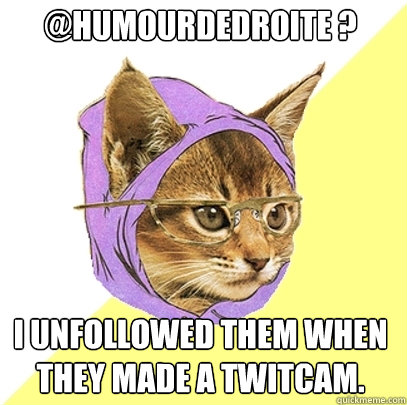 @humourdedroite ? i unfollowed them when they made a twitcam.  Hipster Kitty