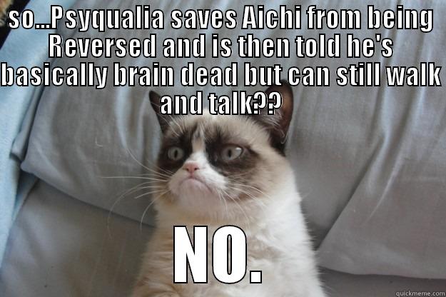 SO...PSYQUALIA SAVES AICHI FROM BEING REVERSED AND IS THEN TOLD HE'S BASICALLY BRAIN DEAD BUT CAN STILL WALK AND TALK?? NO. Grumpy Cat