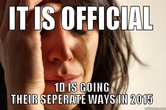 IT IS OFFICIAL 1D IS GOING THEIR SEPERATE WAYS IN 2015 First World Problems