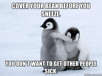 Cover your beak before you sneeze. you don't want to get other people sick.   Protective Penguin
