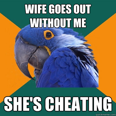 Wife goes out without me she's cheating  Paranoid Parrot