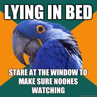 Lying in bed Stare at the window to make sure noones watching  Paranoid Parrot