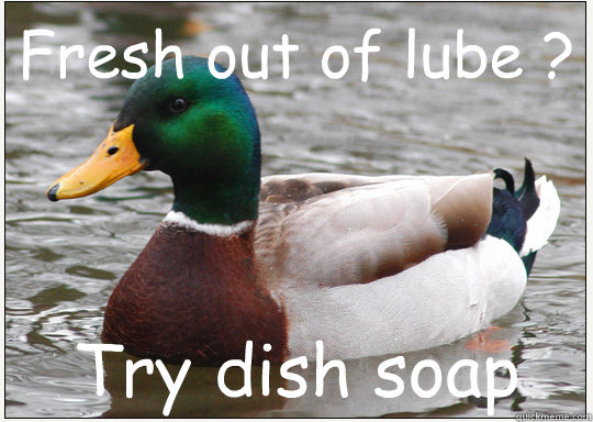 Fresh out of lube ? Try dish soap - Fresh out of lube ? Try dish soap  Bad-Advice Mallard