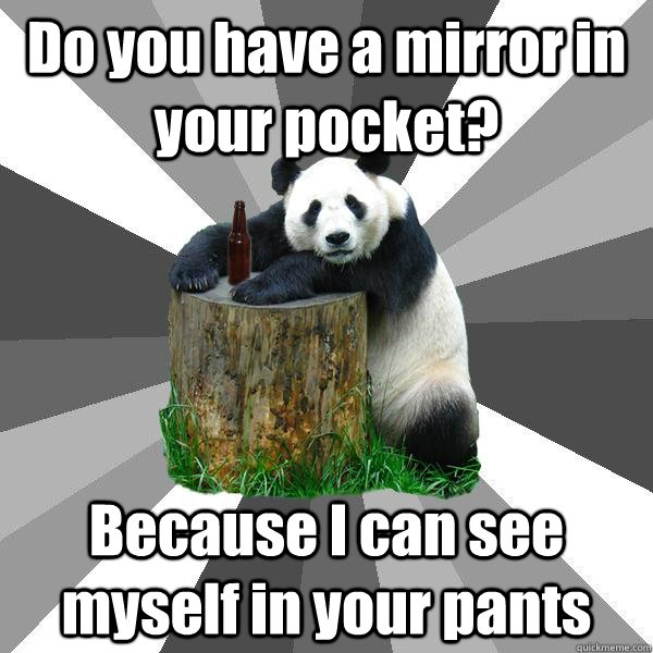 Do you have a mirror in your pocket? Because I can see myself in your pants  Pickup-Line Panda
