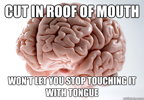 Cut in roof of mouth won't let you stop touching it with tongue  Scumbag Brain