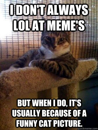 I don't always lol at meme's but when I do, it's usually because of a funny cat picture.  The Most Interesting Cat in the World