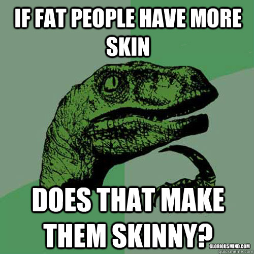 If fat people have more skin Does that make them skinny? gloriousmind.com  Philosoraptor