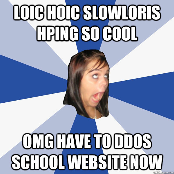 loic hoic slowloris hping so cool omg have to ddos school website now  Annoying Facebook Girl