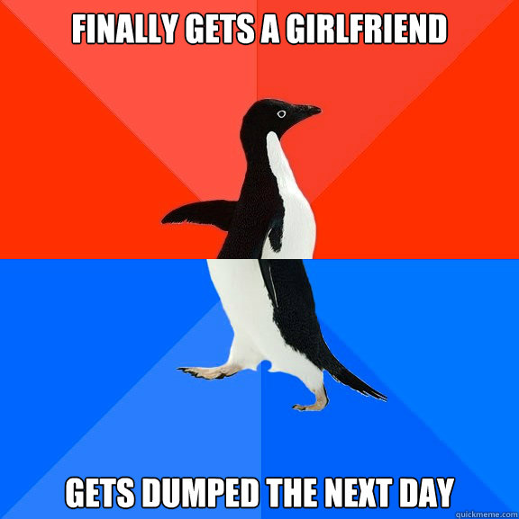finally gets a girlfriend Gets dumped the next day  Socially Awesome Awkward Penguin