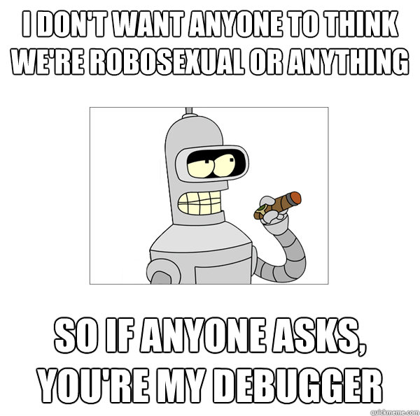 I don't want anyone to think we're robosexual or anything so if anyone asks, you're my debugger  Bender The Magnificent