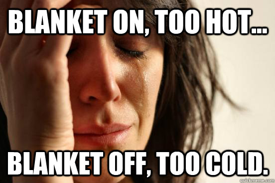 Blanket on, too hot... Blanket off, too cold.  First World Problems