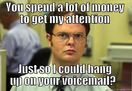 YOU SPEND A LOT OF MONEY TO GET MY ATTENTION JUST SO I COULD HANG UP ON YOUR VOICEMAIL?   Schrute