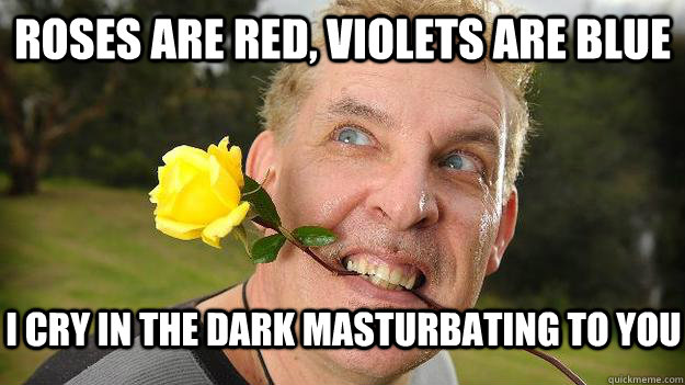 Roses are red, violets are blue I cry in the dark masturbating to you  Poet Stalker