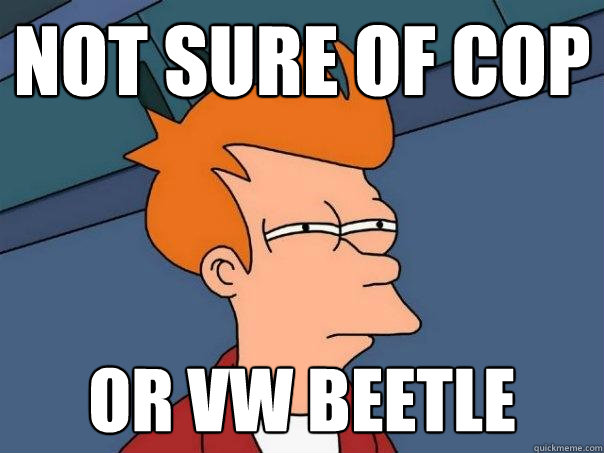 Not sure of Cop or vw beetle  Futurama Fry