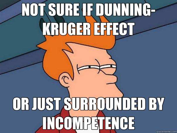 NOT SURE IF DUNNING-KRUGER EFFECT OR JUST SURROUNDED BY INCOMPETENCE - NOT SURE IF DUNNING-KRUGER EFFECT OR JUST SURROUNDED BY INCOMPETENCE  Futurama Fry