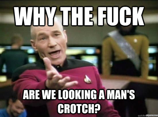 Why the fuck are we looking a man's crotch? - Why the fuck are we looking a man's crotch?  Annoyed Picard HD