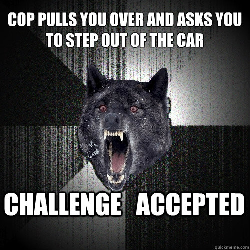 Cop Pulls you over and asks you to step out of the car Challenge   Accepted  Insanity Wolf