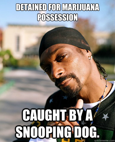 Detained for marijuana possession Caught by a snooping dog. - Detained for marijuana possession Caught by a snooping dog.  Good Guy Snoop Dogg