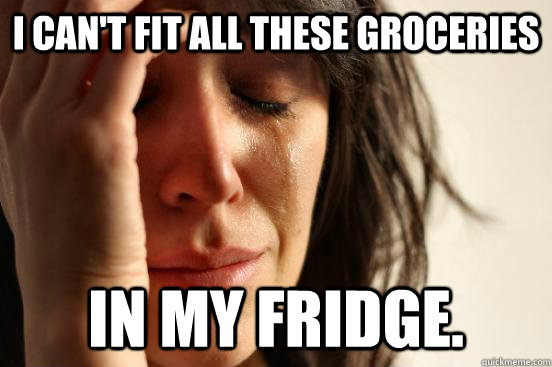 i can't fit all these groceries in my fridge.  First World Problems