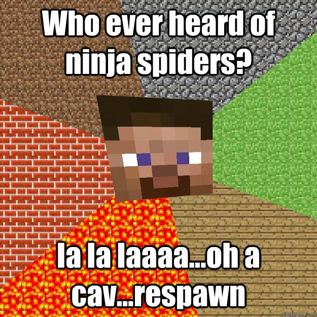 Who ever heard of ninja spiders? la la laaaa...oh a cav...respawn  Minecraft