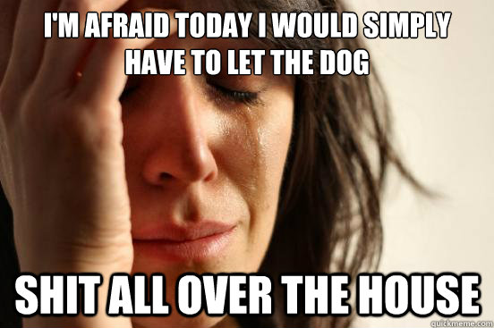 I'm afraid today I would simply have to let the dog 
  Shit all over the house  First World Problems