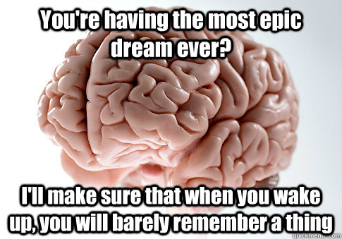 You're having the most epic dream ever? I'll make sure that when you wake up, you will barely remember a thing   Scumbag Brain