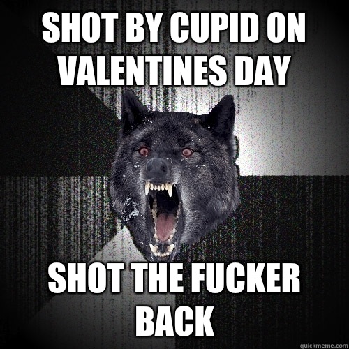 Shot by Cupid on valentines day Shot the fucker back  Insanity Wolf