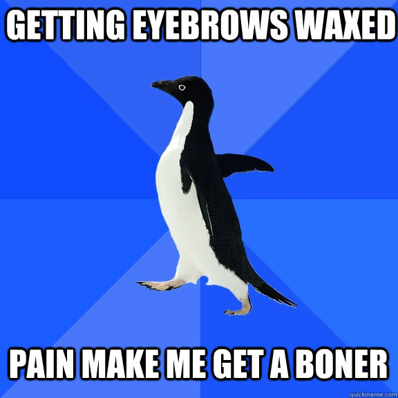 Getting eyebrows waxed Pain make me get a boner  Socially Awkward Penguin