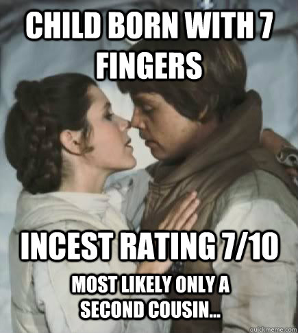 child born with 7 fingers incest rating 7/10 most likely only a second cousin...  Incest win