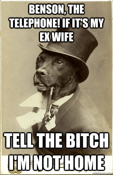 Benson, the telephone! if it's my ex wife tell the bitch i'm not home  Old Money Dog