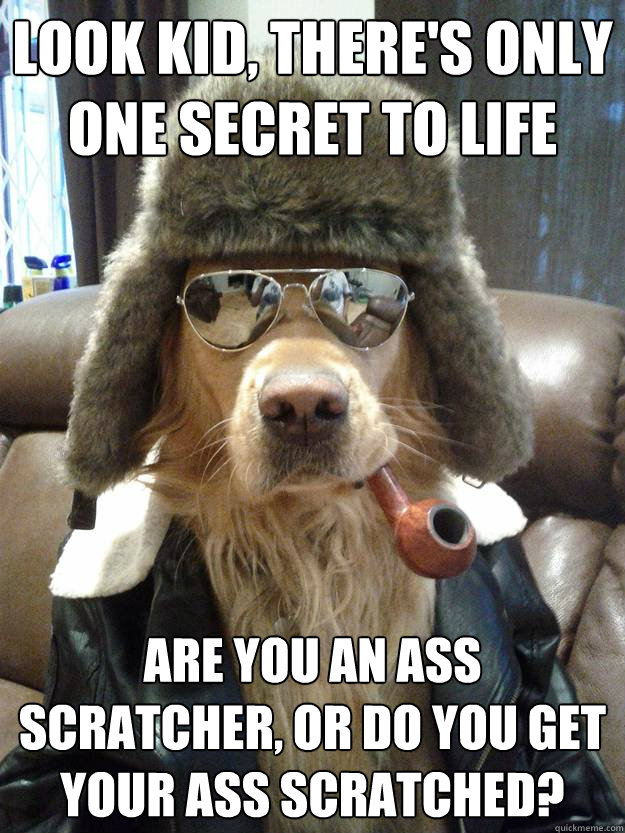 Look Kid, there's only one secret to life Are you an ass scratcher, or do you get your ass scratched?  Overly Suave Dog