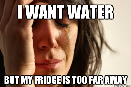 i want water but my fridge is too far away  First World Problems