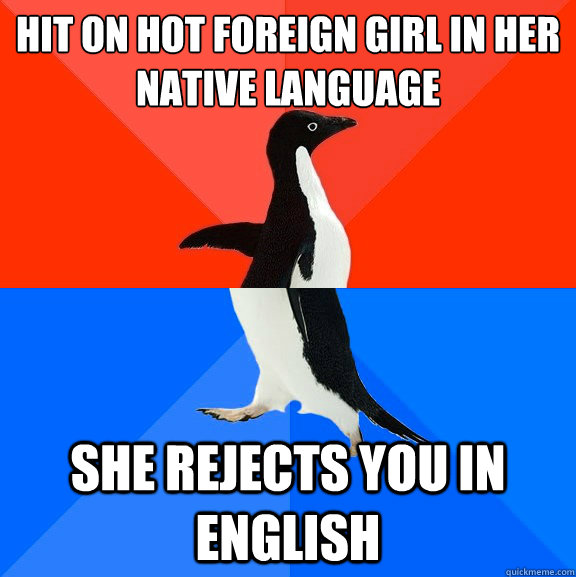 hit on hot foreign girl in her native language she rejects you in english  Socially Awesome Awkward Penguin