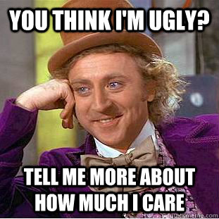 you think I'm ugly? Tell me more about how much I care  Condescending Wonka