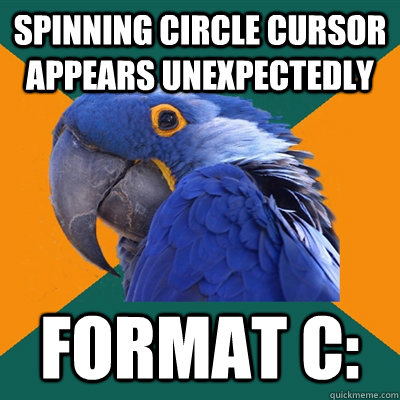 spinning circle cursor appears unexpectedly format c:  Paranoid Parrot