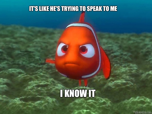 It's like he's trying to speak to me  I know it 
 - It's like he's trying to speak to me  I know it 
  Finding Nemo