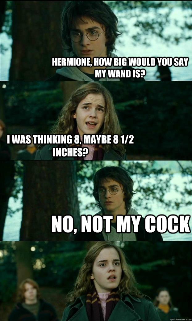 hermione, how big would you say my wand is? i was thinking 8, maybe 8 1/2 inches? no, not my cock  Horny Harry