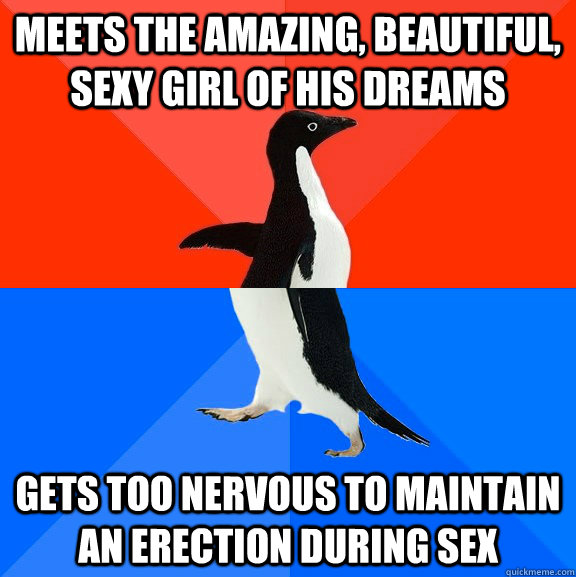 Meets the amazing, beautiful, sexy girl of his dreams Gets too nervous to maintain an erection during sex - Meets the amazing, beautiful, sexy girl of his dreams Gets too nervous to maintain an erection during sex  Socially Awesome Awkward Penguin