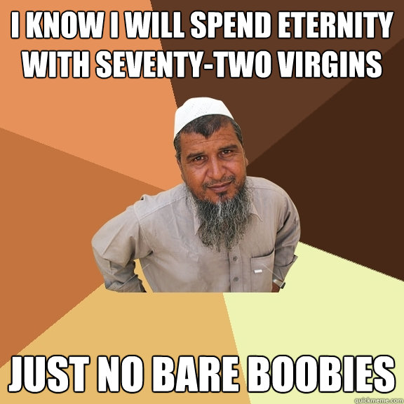 i know i will spend eternity with seventy-two virgins jUST NO BARE BOOBIES  Ordinary Muslim Man
