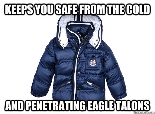 Keeps you safe from the cold And penetrating eagle talons  Good Guy Winter Coat