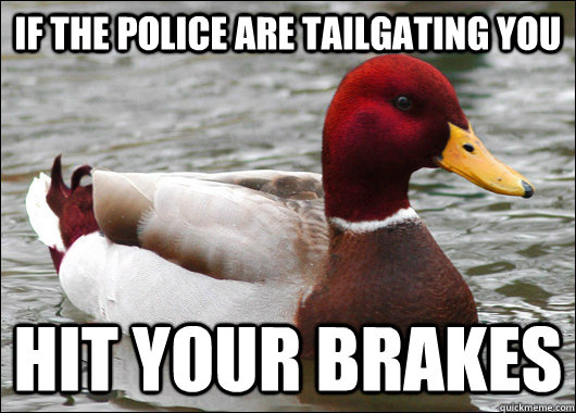 If the police are tailgating you Hit your brakes  Malicious Advice Mallard