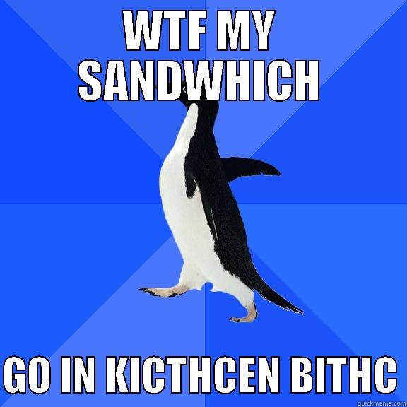 WTF MY SANDWHICH  GO IN KICTHCEN BITHC Socially Awkward Penguin